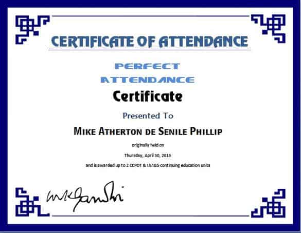 certificate of attendance template 264