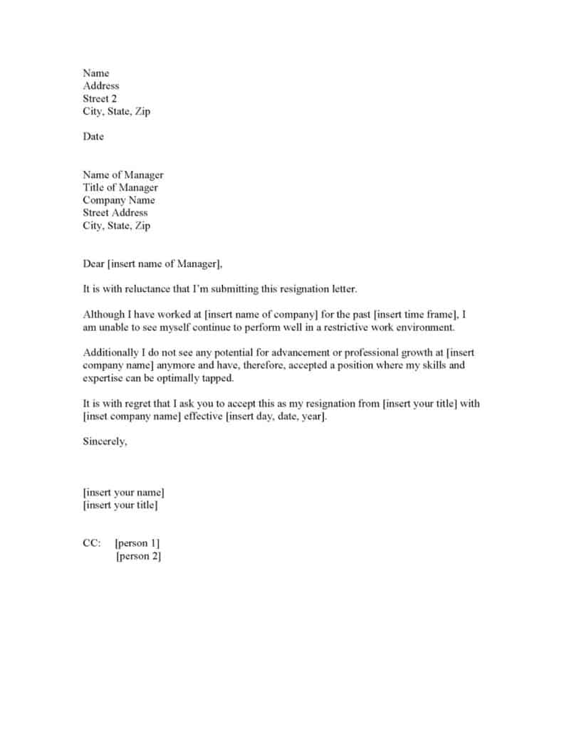 Resignation Letter Format 10.1 - Templates Front