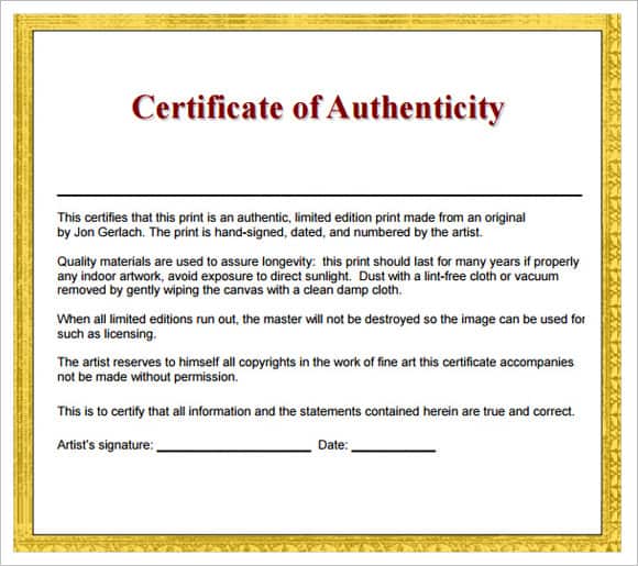 Certificate Of Authenticity Templates - Word Excel PDF Formats