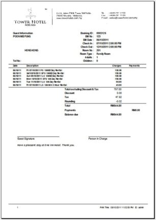 hotel bill format in word delhi