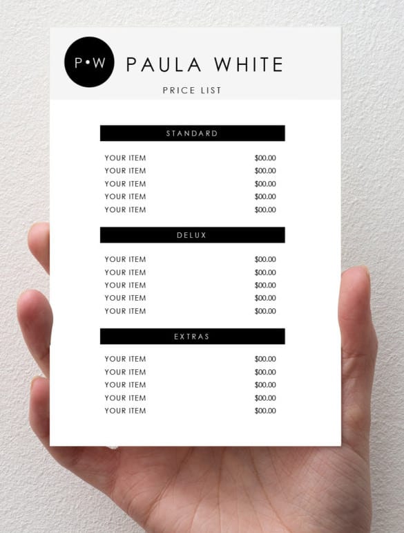 Price List Design Templates Word Excel PDF Formats