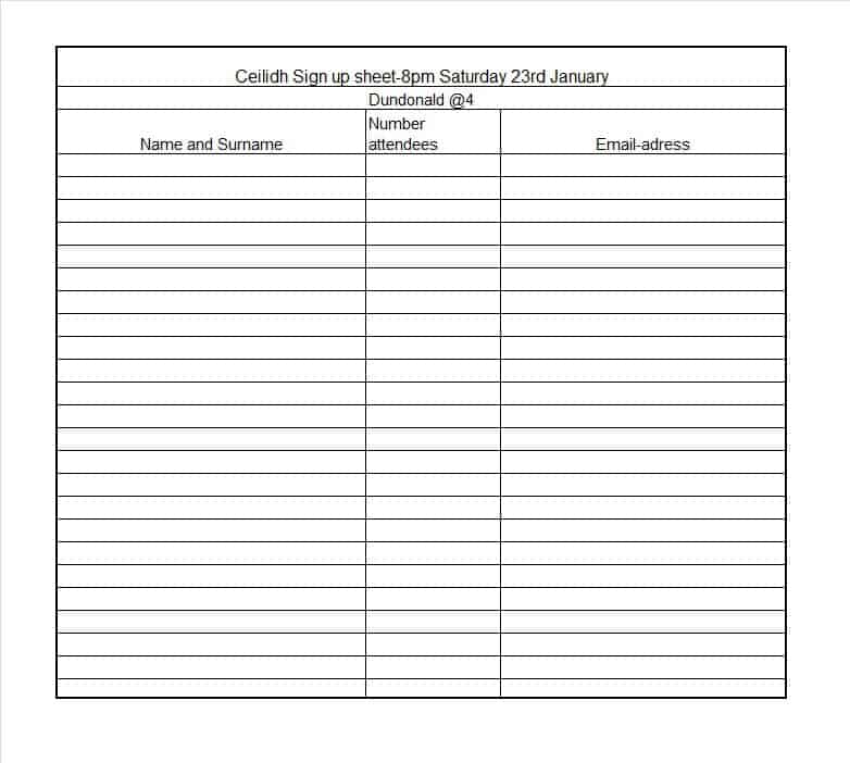 Sign Up Sheet Word Templates – Templates Front