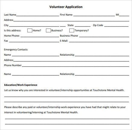 Volunteer Application Templates - Word Excel PDF Formats