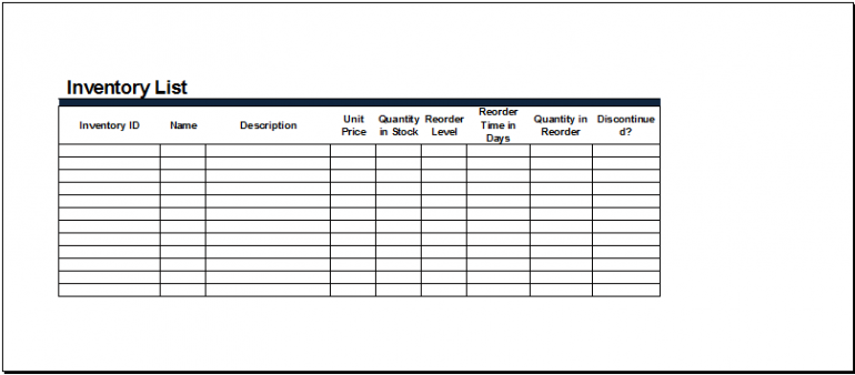 Inventory List Templates - Word Excel PDF Formats