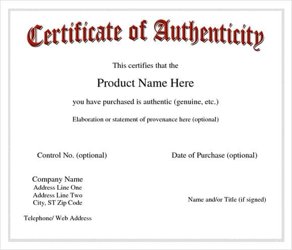 template for certificate of authenticity
